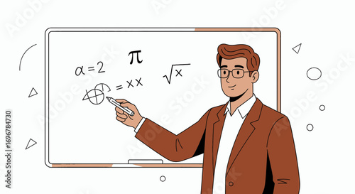 Knowledgeable Male Educator Presenting Mathematical Concepts On A Whiteboard.
