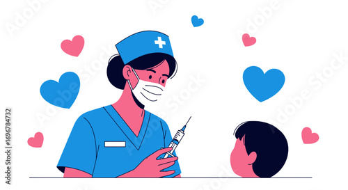 Nurse Administering Vaccine To Child Depicting Medical Care And Symbolizing Hope