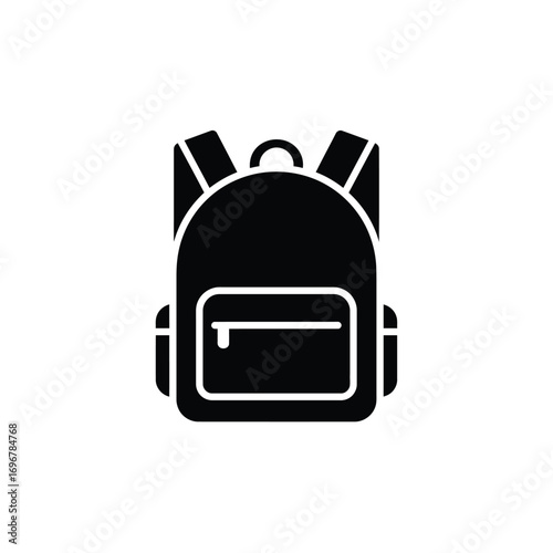 Silhouette of a travel backpack with straps and zipper on a white background. EPS 10.