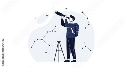 Observational Study Of The Night Sky Depicting An Astronomy Hobby And Space Exploration