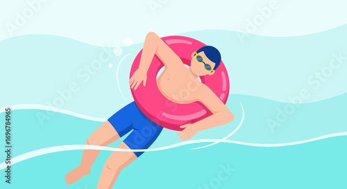 Leisurely Swimmer Enjoying Summer Fun and Relaxation in a Bright, Playful Illustration