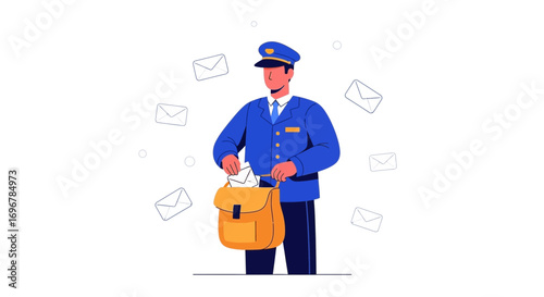 Letterman Delivering Mail, Arranging Envelopes Into A Bag, Postal Worker Dispatching