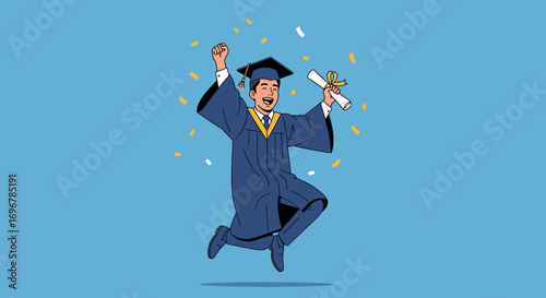 Overjoyed Graduate Celebrating Academic Achievement With Scroll and Celebratory Confetti