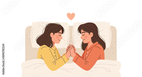 Loving Couple Holding Hands While Resting Together Inside Bedroom Comfortably