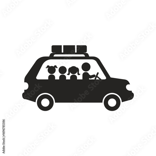Silhouette of children in school transport vehicle with roof on a white background. EPS 10.