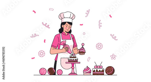 Pastry Chef Adorning Delightful Cakes With Care and Precision For Celebrations Visual