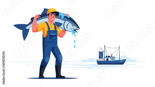 Fisherman's Bounty: A fisherman proudly displays his impressive catch. Capturing the thrill of the sea, the satisfaction of the catch, and the importance of the maritime tradition
