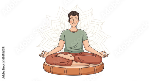 Peaceful Man Meditating In Lotus Position Surrounded By Calmness And Serenity