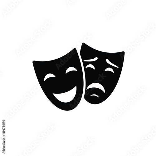 Silhouette of comedy and tragedy theater masks on a white background. EPS 10.
