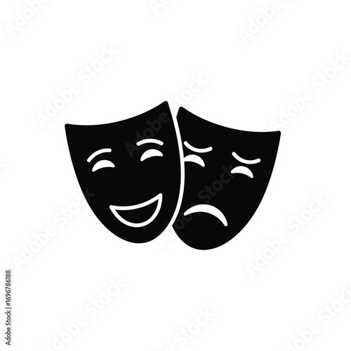 Silhouette of comedy and tragedy theater masks on a white background. EPS 10.