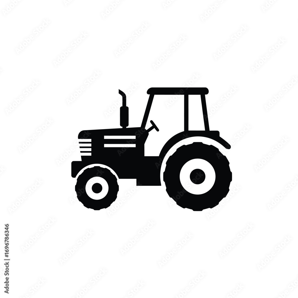 Obraz premium Silhouette of a farming tractor with large wheels on a white background. EPS 10.