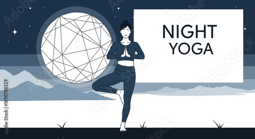 Peaceful Night Yoga Practice: Abstract Illustration of a Woman Performing Yoga