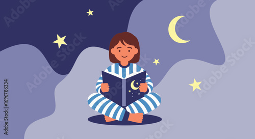 Peaceful Night Reading: A Young Person Cozying Up With A Book Under The Stars