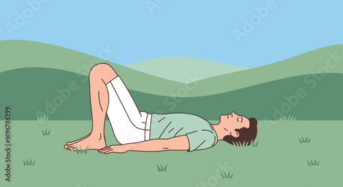 Peaceful Person Relaxing Outdoors in Nature, Enjoying Fresh Air and Quiet Moments