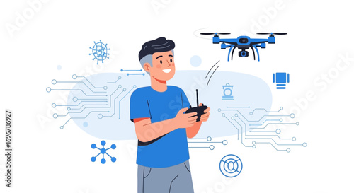 Person Controlling Drone with Remote in Hand, Technology and Innovation Representation