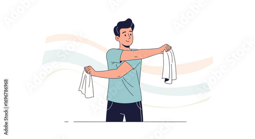 Man Displaying Clean Towels Represents Freshness And Promotes Hygiene, Ideal For Healthcare Imagery