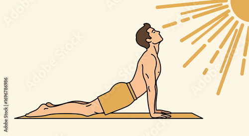Man Doing Upward-Facing Dog Pose, Bathed In Sunshine During Yoga Practice for Well Being