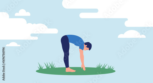 Person Demonstrating Yoga Pose Outdoors Near Green Grass and Fluffy Clouds