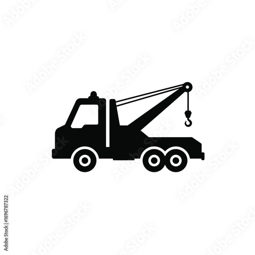 Tow truck silhouette with crane arm and hook on a white background. EPS 10.