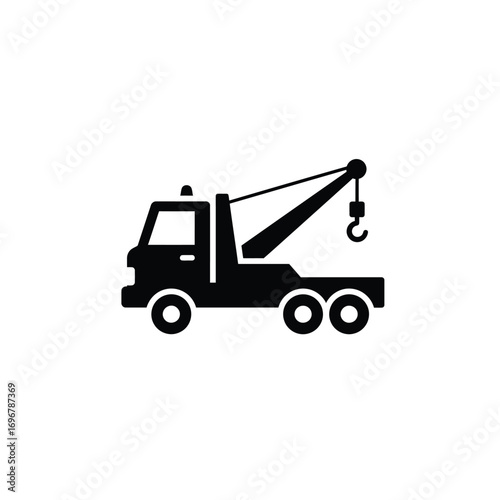 Tow truck silhouette with crane arm and hook on a white background. EPS 10.