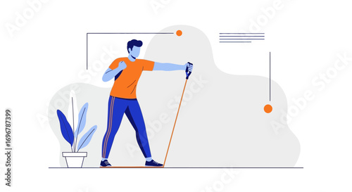 Person Exercising with Resistance Band, Modern Illustration for Fitness and Wellness Concepts