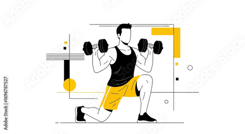 Man Exercising With Dumbbells In A Graphic Illustration Suitable For Fitness Projects