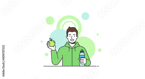 Person Holding Apple and Water Bottle Representing Healthy Living and Wellness