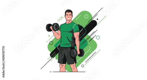 Person Performing Dumbbell Curls, Fitness Illustration, Modern Sport Design Concept