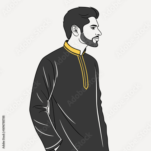 Illustration of a man in kurta looking to the side
