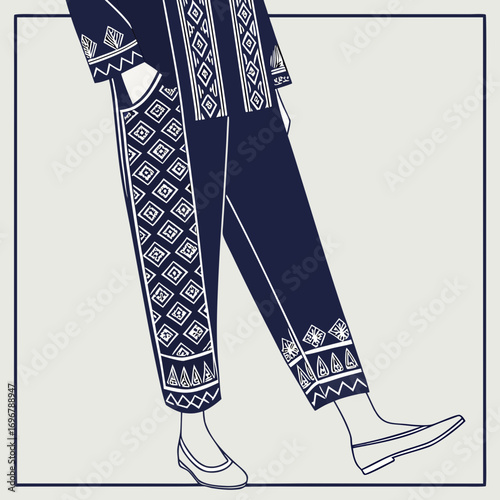 Illustration of a woman wearing a kurta pajama and ballet flats
