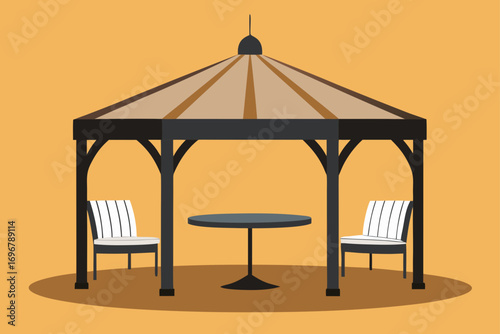 contemporary gazebo with metal frame and beige rat