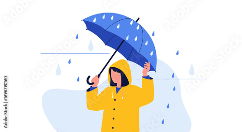 Person Shielding From The Rain With Umbrella Under Wet Weather Illustration