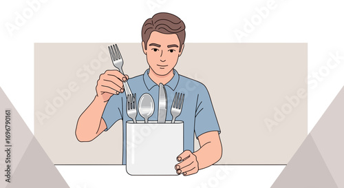 Person Showcasing Cutlery Set, An Illustration Depicting Dining Tools Ready For Meal