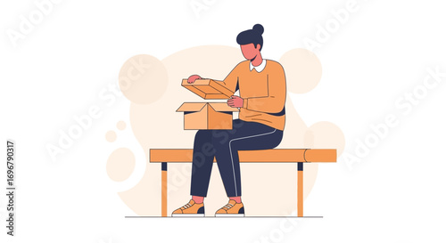 Person Unboxing Package While Seated Outdoors Delivering Fresh Surprise Content
