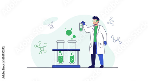 Scientist Conducting Chemical Experiments in Laboratory Using Test Tubes and Solutions