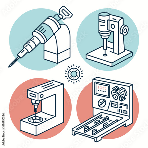 Vector art of set of four automated machine tools