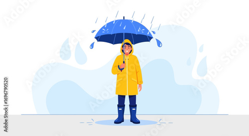 Person With Umbrella in Rain and Autumnal Atmosphere, Protecting From Dripping Water