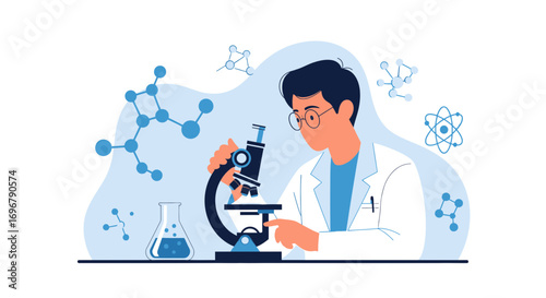 Scientist Conducting Research Under Microscope, Exploring Scientific Concepts in Laboratory Setting