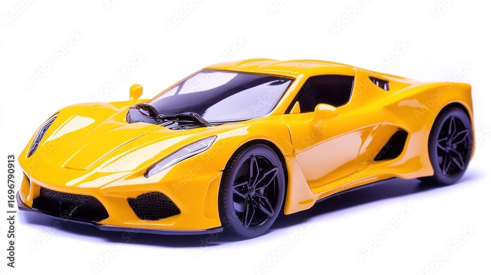 Obraz premium Yellow toy sports car isolated on white background