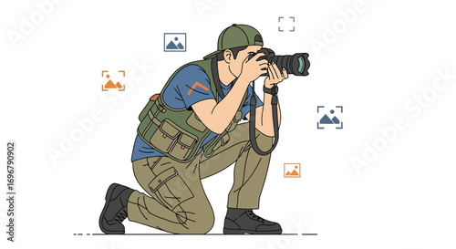 Photographer Capturing Pictures Outdoors Artistic Illustration Focused On The Objective