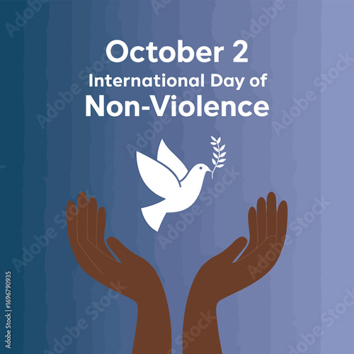 Vector art of international day of nonviolence on october 2, with a dove and hands symbolizing peace and hope