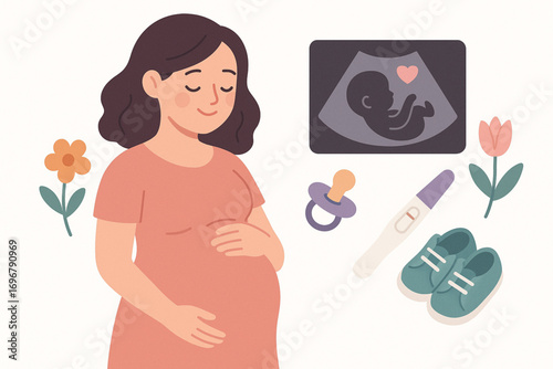 Modern Flat Illustration of Pregnancy and Motherhood