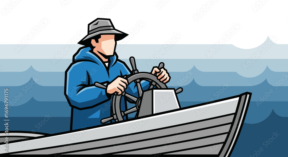 Obraz premium Seafarer Steering Vessel Through The Waves Symbolizing Navigation And Maritime Travel