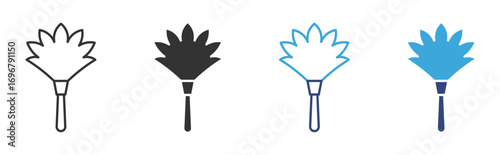 Feather Duster icon set in outline and flat style , vector illustration. 