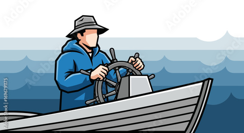 Seafarer Steering Vessel Through The Waves Symbolizing Navigation And Maritime Travel