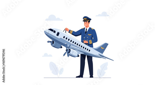 Pilot Holding Small Airplane Conceptual Illustration Transportation Travel Aviation Passenger Flight