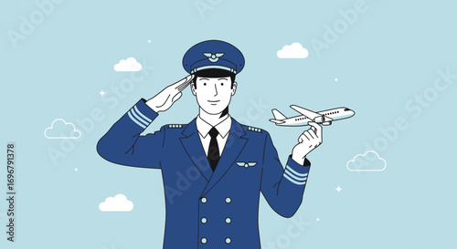 Pilot Holding Airplane With a Salute Gesture Depicting Professional Aviation Symbolism
