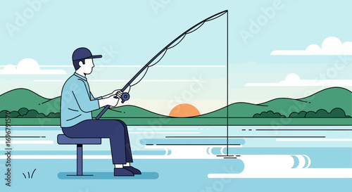 Serene Fishing Experience: A Peaceful Moment Amidst Nature's Tranquility