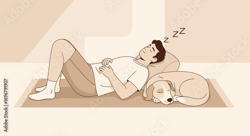 Serene Naptime: A Peaceful Moment of Relaxation Shared Between Man And Dog