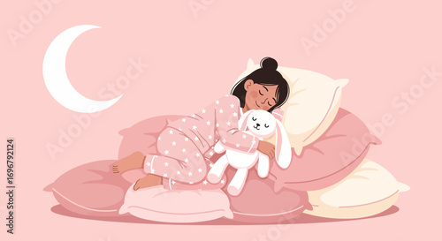 Serene Slumber: A Gentle Embrace of Sleep With Softness and Sweet Bunny Companion
